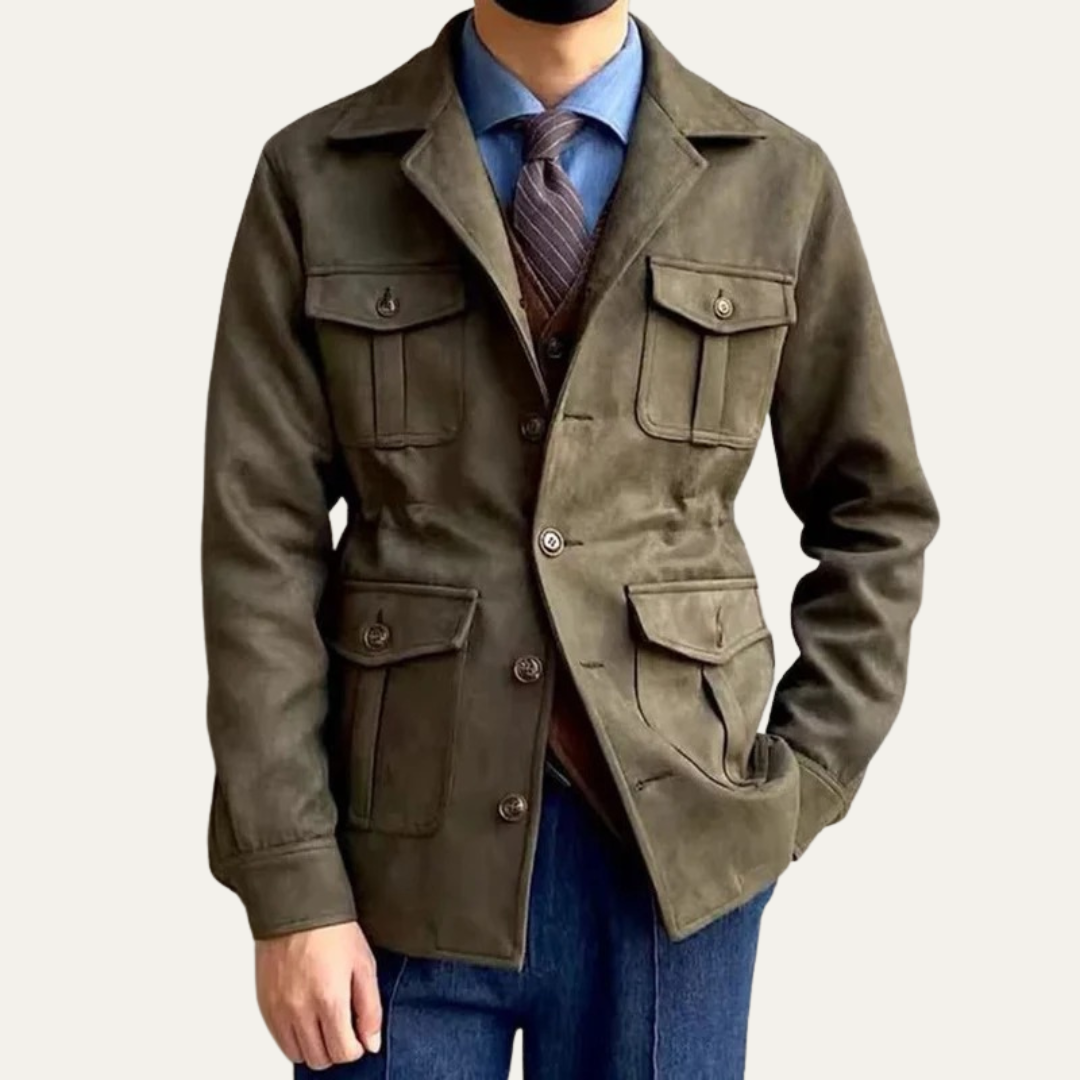 VogeLuxe | Men’s Suede Field Jacket with Four Flap Pockets