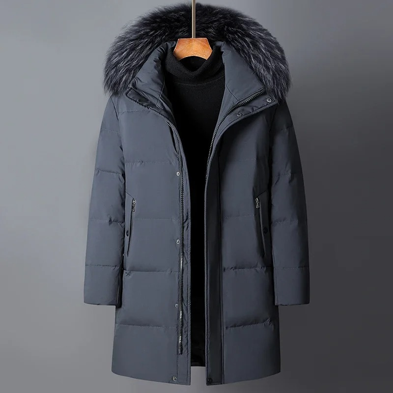 Warm Men's Parka Coat with Faux Fur Hood