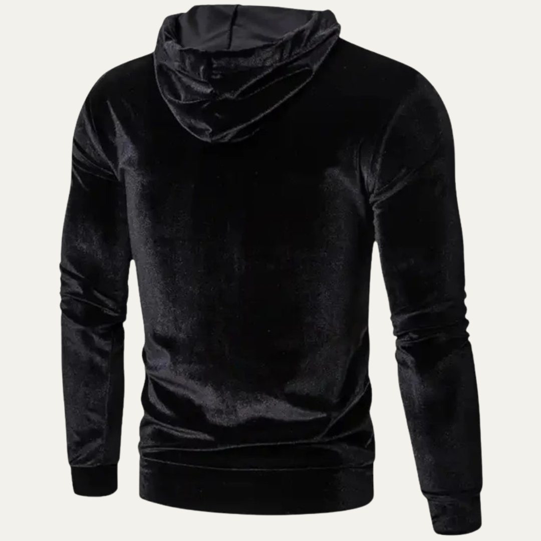 VogeLuxe | Men’s Velvet Pullover Hoodie with Kangaroo Pocket