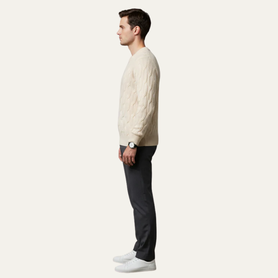 VogeLuxe | Men’s Classic Cable Knit Round Neck Sweater