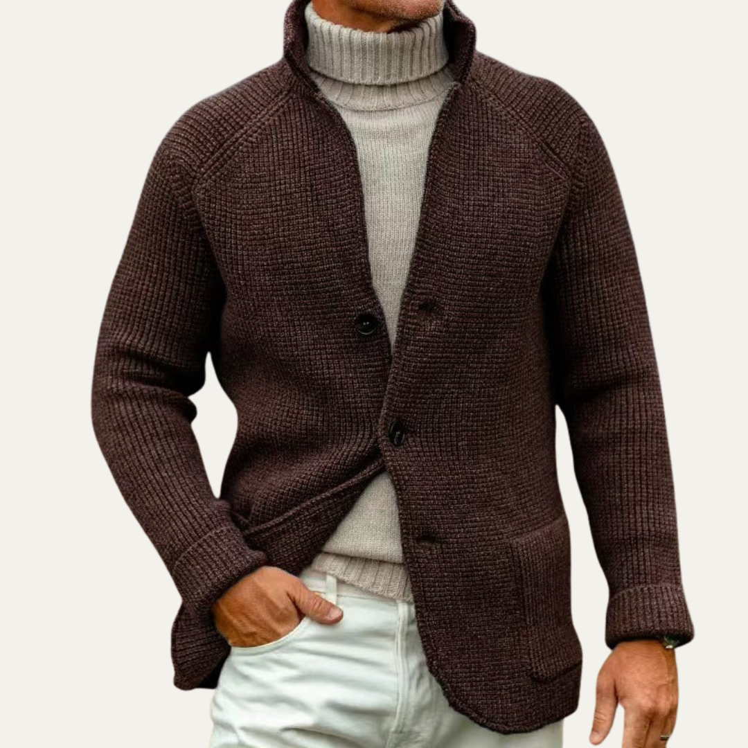 VogeLuxe | Men’s Rib Knit Cardigan Blazer with Stand Collar