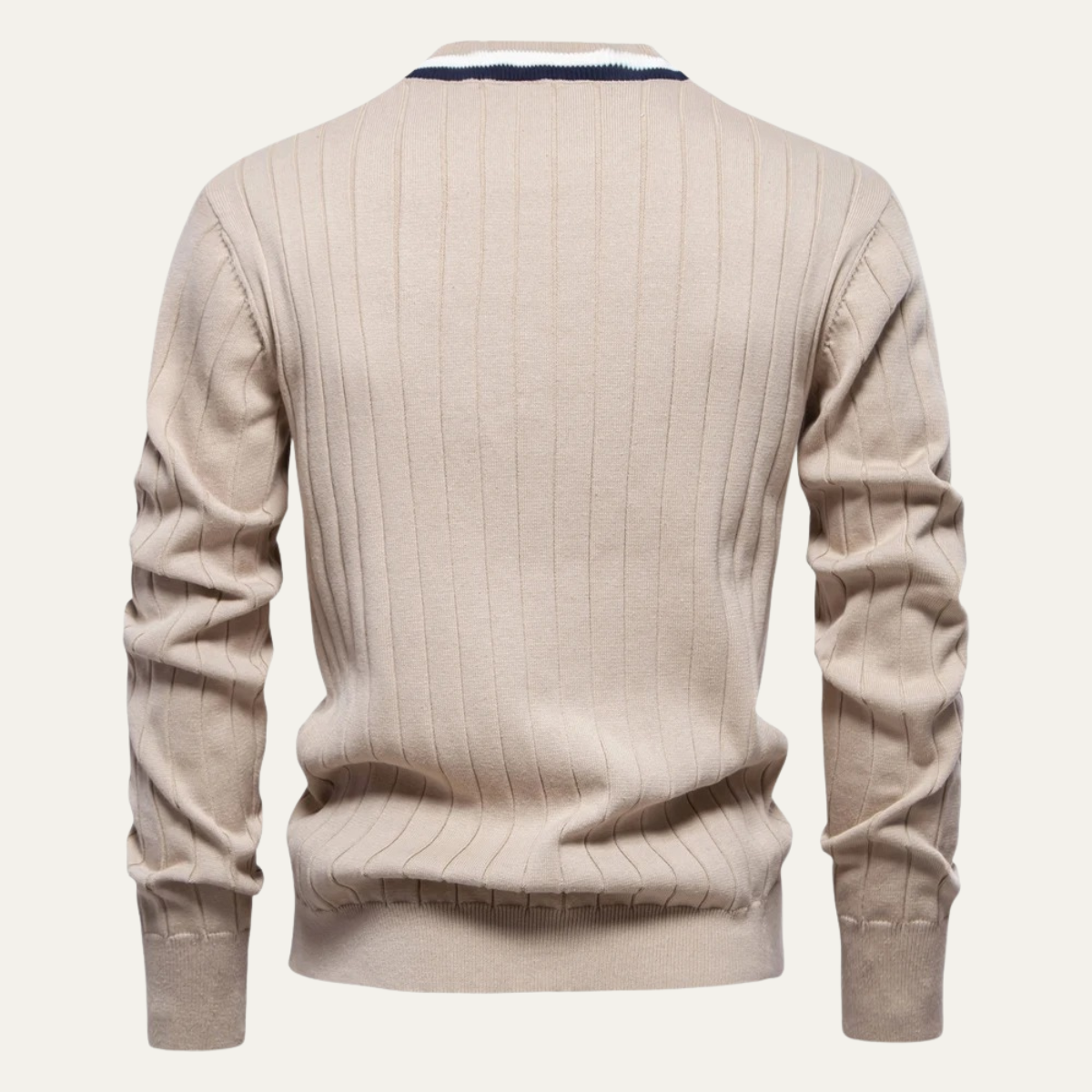VogeLuxe | Men’s V Neck Rib Knit Cardigan with Striped Trim