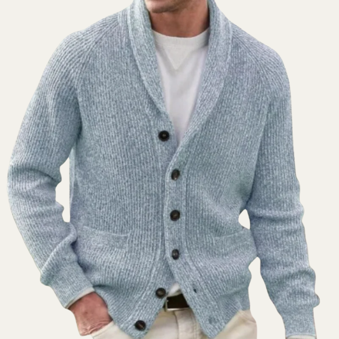 VogeLuxe | Men’s Textured Button Front Shawl Collar Cardigan
