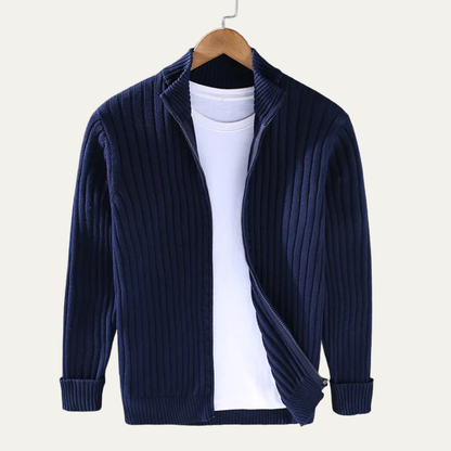 VogeLuxe | Men’s Wide Ribbed Full Zip Cardigan