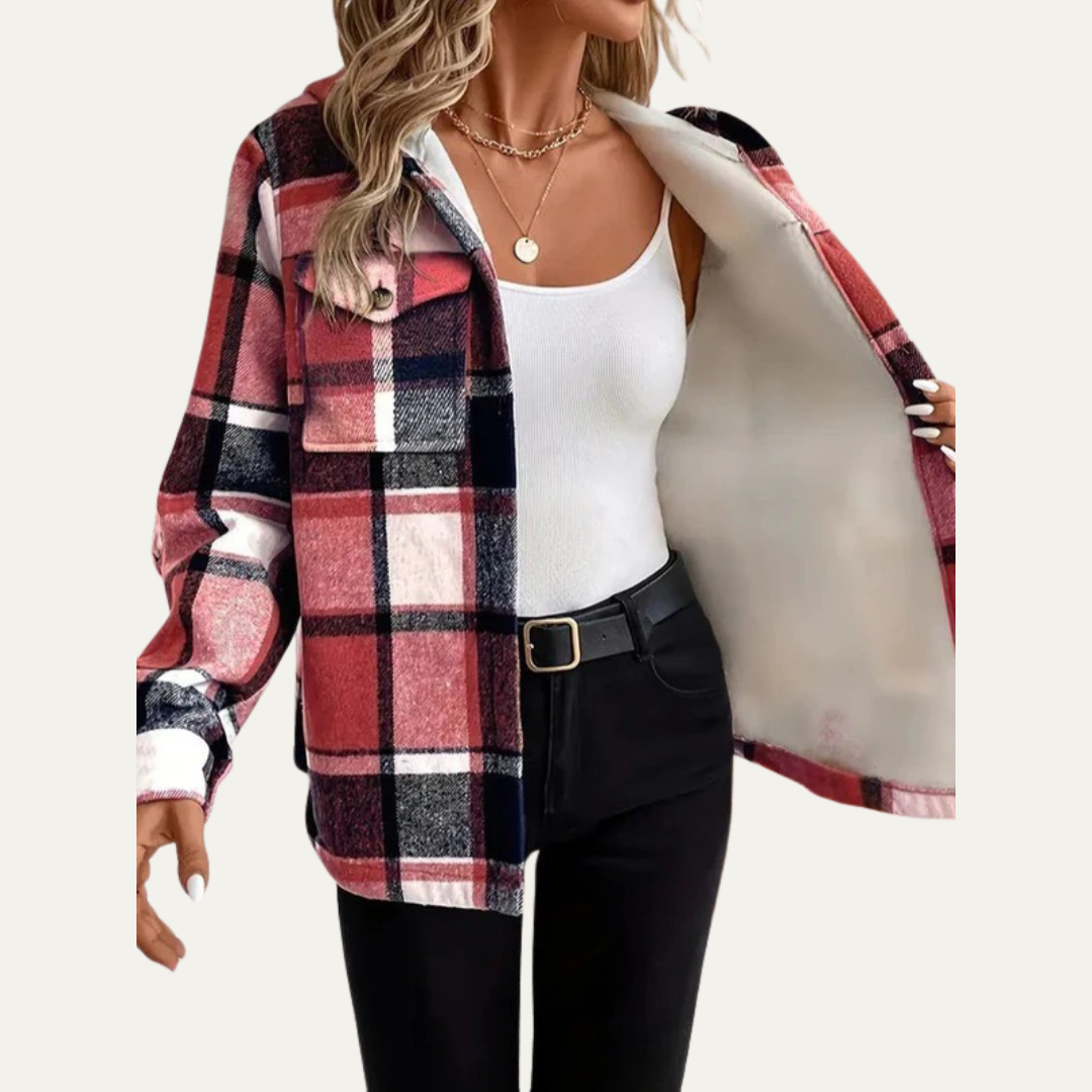 VogeLuxe | Women’s Hooded Sherpa Lined Flannel Shacket