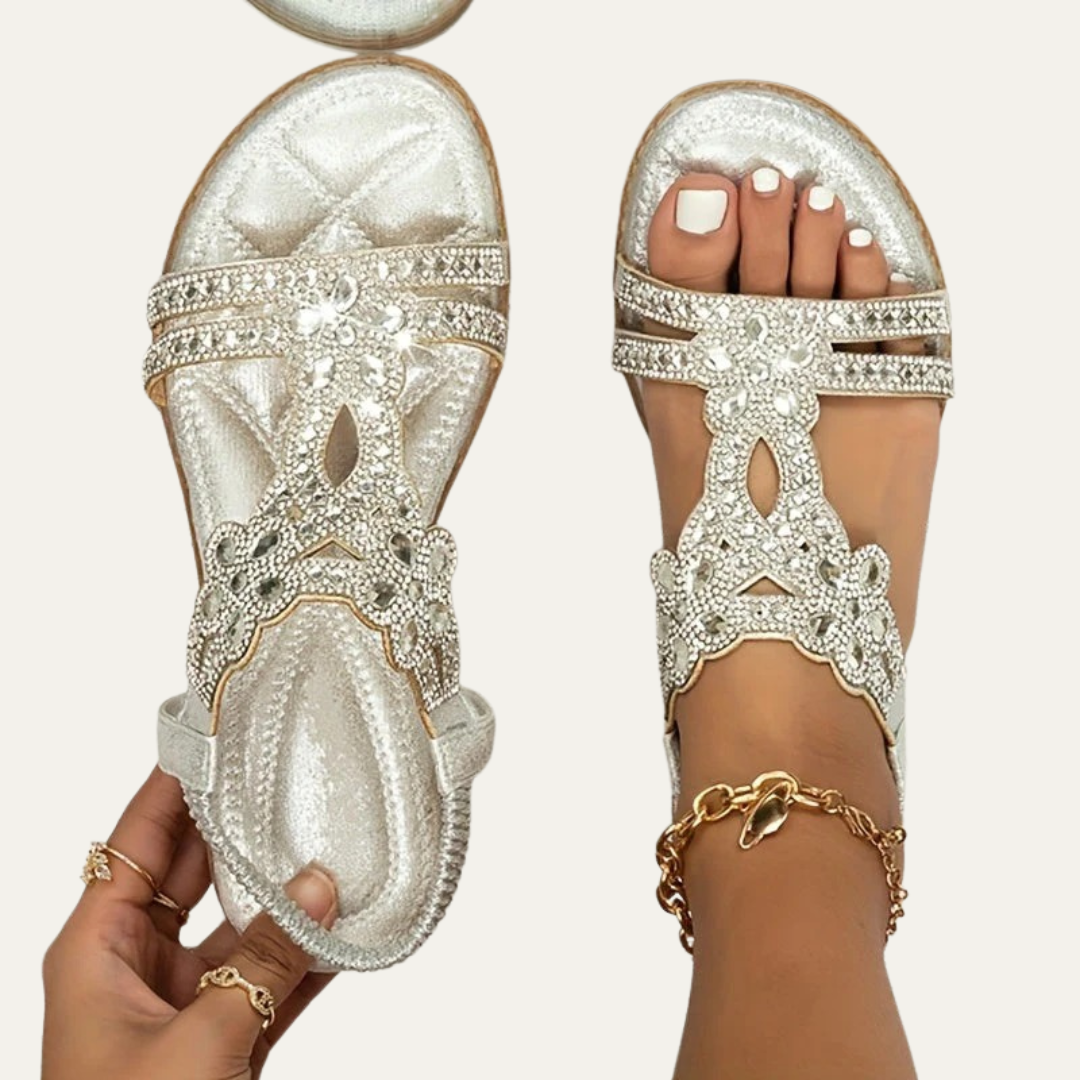 VogeLuxe | Women’s Rhinestone T Strap Slingback Sandals