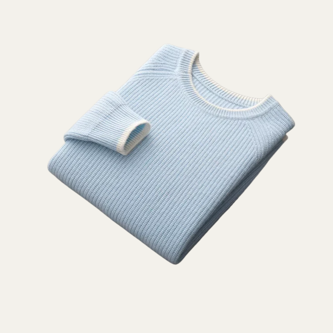 VogeLuxe | Men’s Ribbed Crewneck Sweater with Contrast Trim