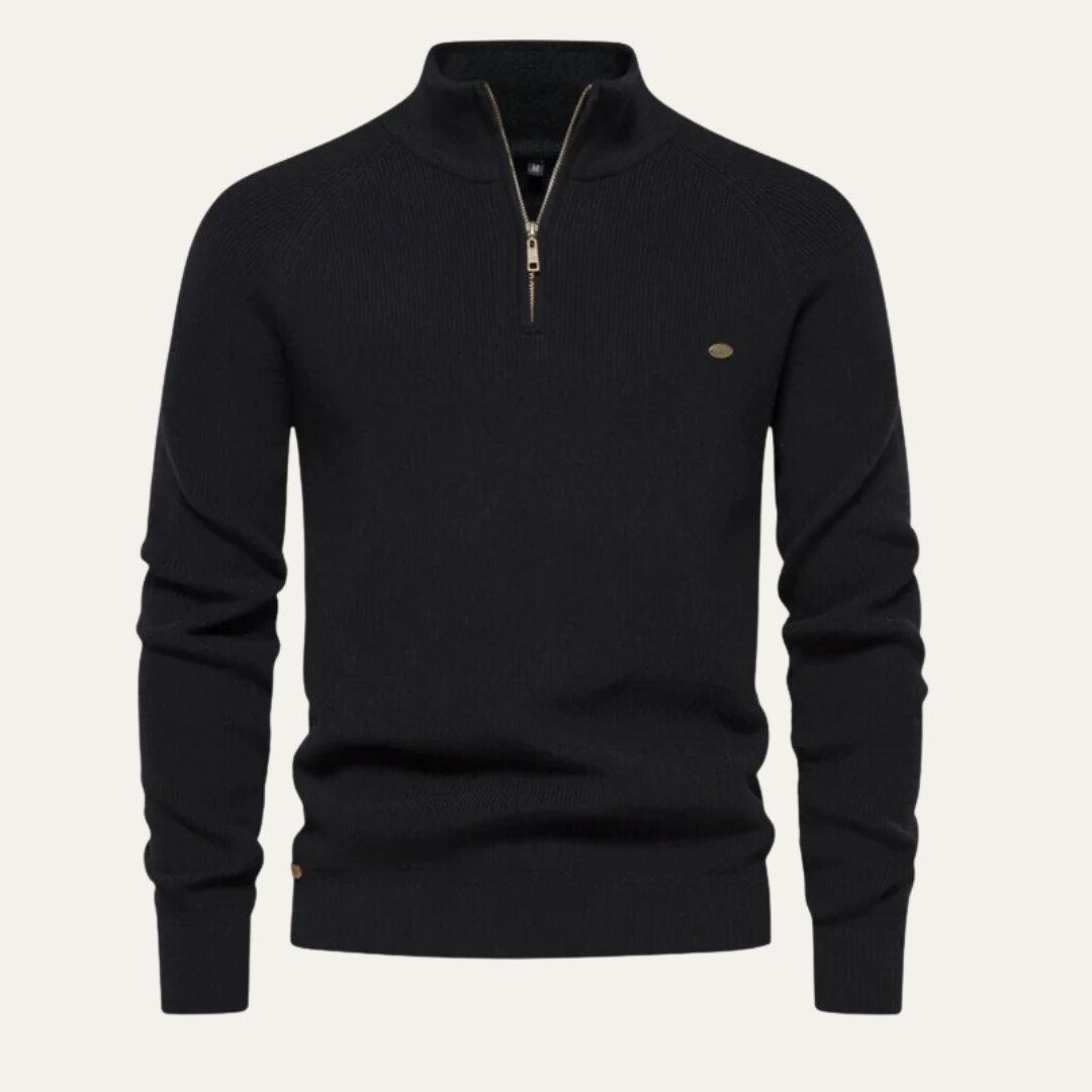 VogeLuxe | Men’s Ribbed Stand Collar Sweater with Quarter-Zip Closure