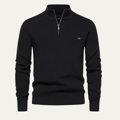 VogeLuxe | Men’s Ribbed Stand Collar Sweater with Quarter-Zip Closure