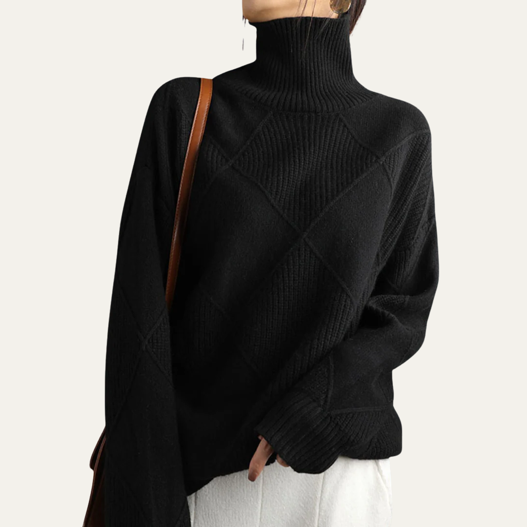 VogeLuxe | Women’s Diamond-Knit Turtleneck Sweater