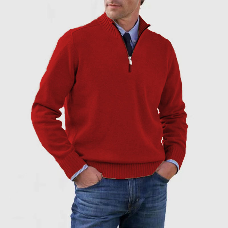 VogeLuxe | Men’s Ribbed Mock Neck Quarter Zip Sweater