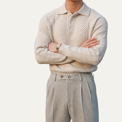 VogeLuxe | Men’s Chevron Knit Quarter Zip Polo Sweater