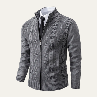 VogeLuxe | Men’s Cable Knit Full Zip Cardigan Sweater