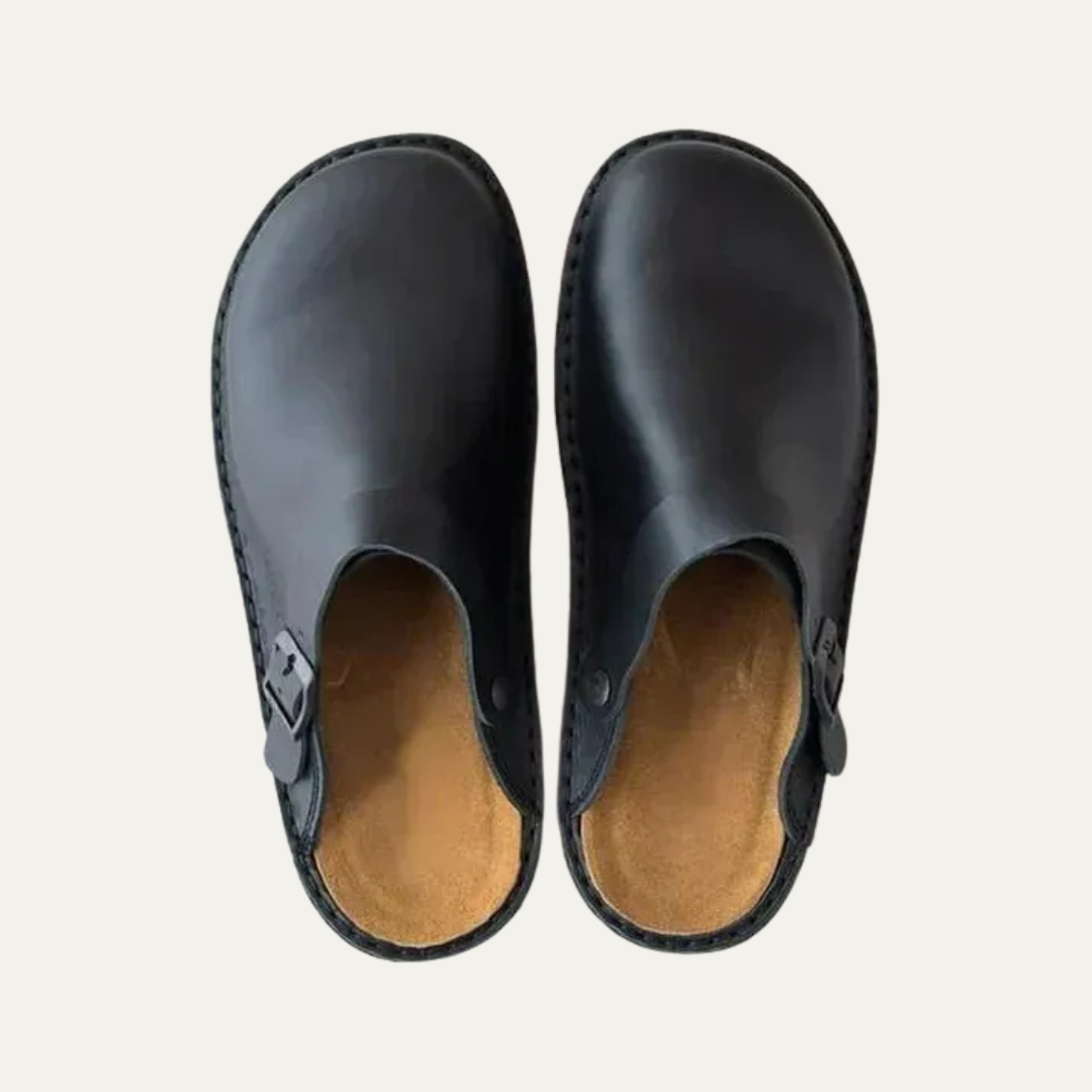 VogeLuxe | Men’s Leather Mule Style Clog with Adjustable Buckle