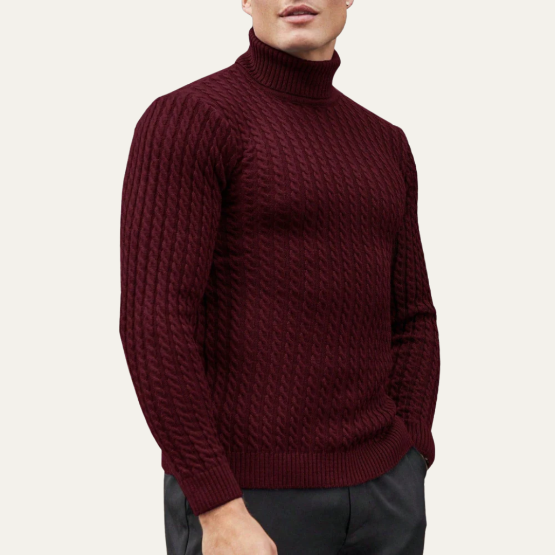 VogeLuxe | Men’s Turtleneck Sweater with Vertical Knit Pattern