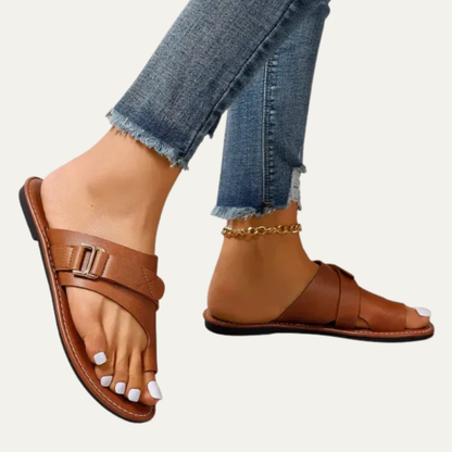 VogeLuxe | Women’s Minimalist Toe Loop Sandals with Asymmetrical Strap