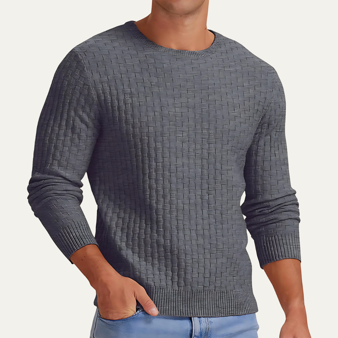 VogeLuxe | Men’s Textured Basket Weave Crew Neck Sweater
