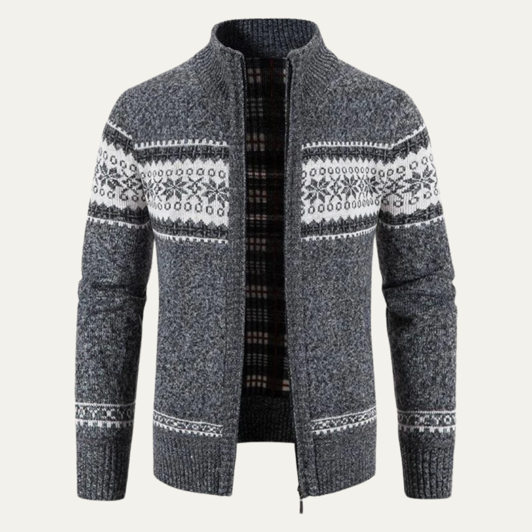 VogeLuxe | Men's Full Zip Knit Cardigan with Standing Collar