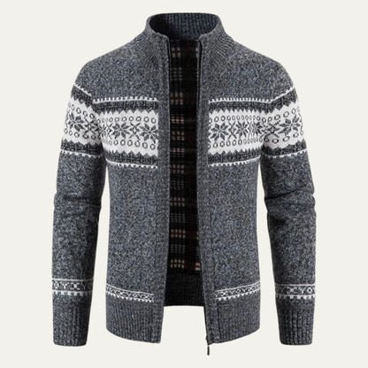 VogeLuxe | Men's Full Zip Knit Cardigan with Standing Collar