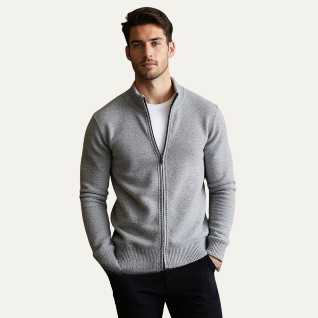 VogeLuxe | Men’s Slim Fit Full Zip Ribbed Cardigan Sweater