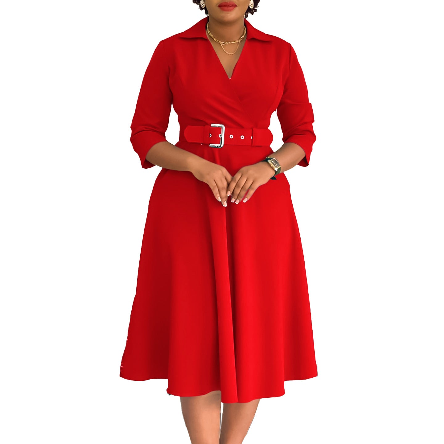 Elegant Fitted Waist 3/4 Sleeve Ladies Formal Dress