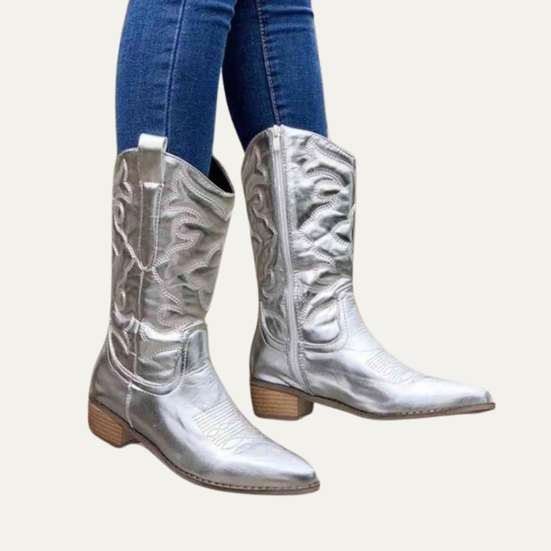 VogeLuxe | Women’s Embroidered Mid Calf Western Cowboy Boots