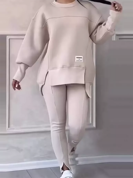 Warm Women's Patchwork Sweater and Leggings Set - VogeLuxe