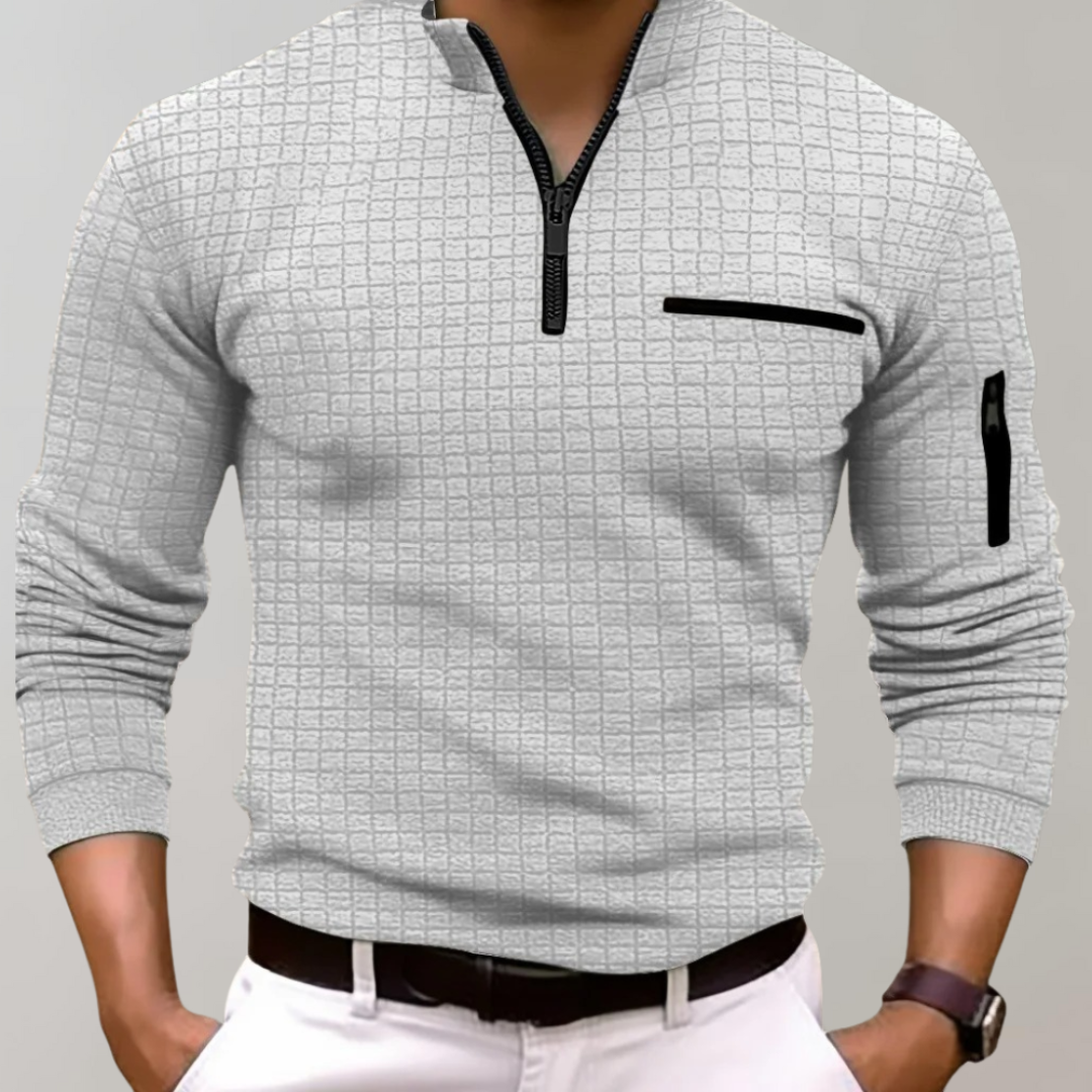 VogeLuxe | Men’s Grid Pattern Quarter Zip Pullover