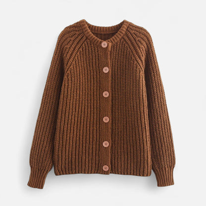 Cozy Womens Classic Crew Neck Knit Cardigan