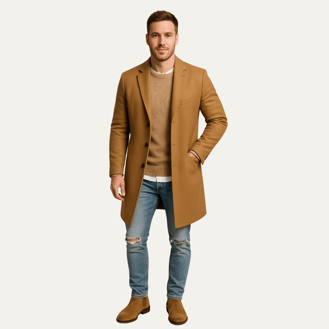 VogeLuxe | Men’s Tailored Mid-Thigh Topcoat