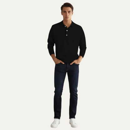 VogeLuxe | Men’s Fine Knit Long Sleeve Polo Sweater
