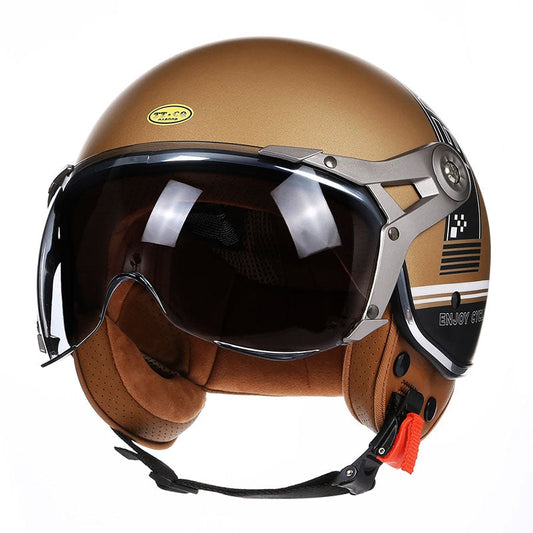 Classic Retro Motorcycle Helmet With Clear Face Shield - VogeLuxe