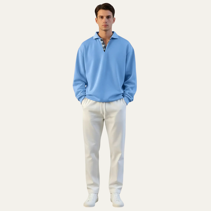 VogeLuxe | Men’s Relaxed Long Sleeve Polo Shirt