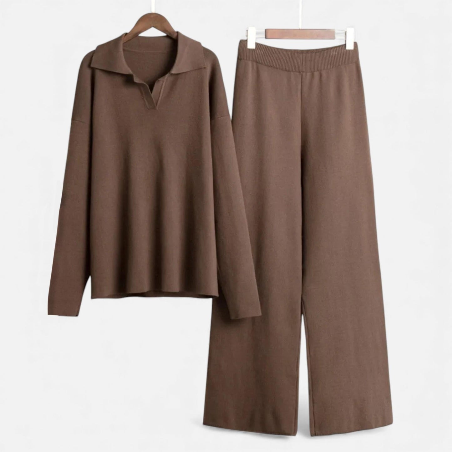 Soft Women's Polo Loungewear Set with Classic Knit Design