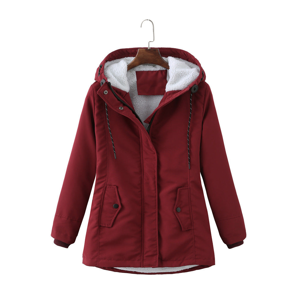 Warm Women's Fleece Parka Jacket With Hood
