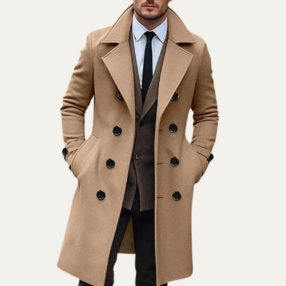 VogeLuxe | Men's Double-Breasted Mid-Length Peacoat