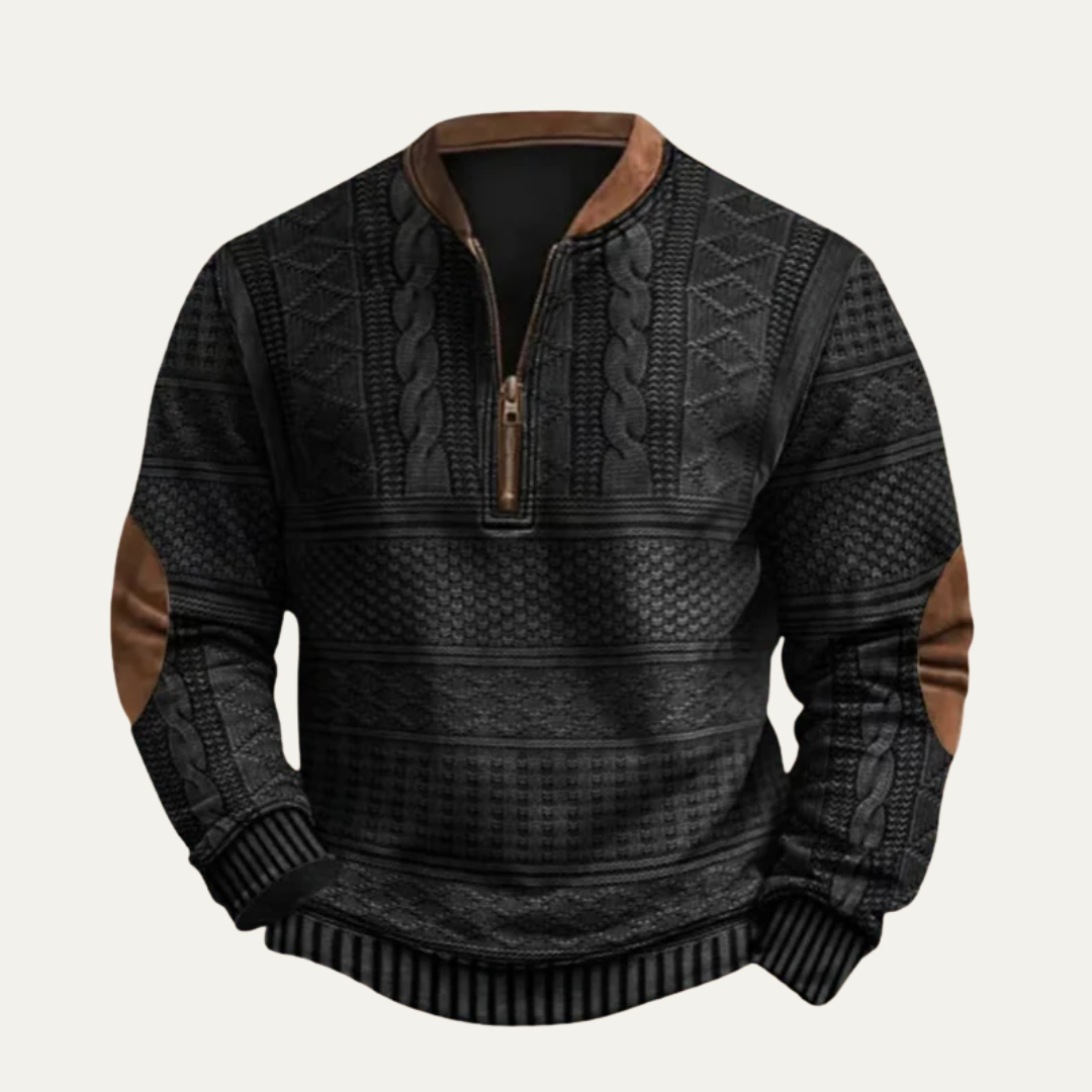 VogeLuxe | Men’s Textured Quarter Zip Mixed Knit Sweater