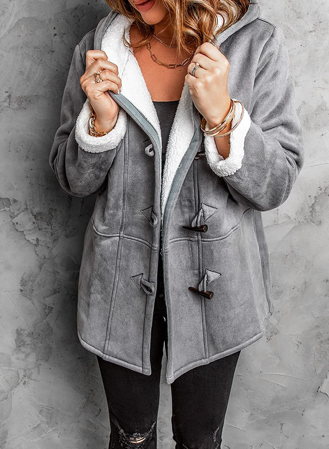 Warm Women's Fleece Lined Parka Coat - Grey - VogeLuxe