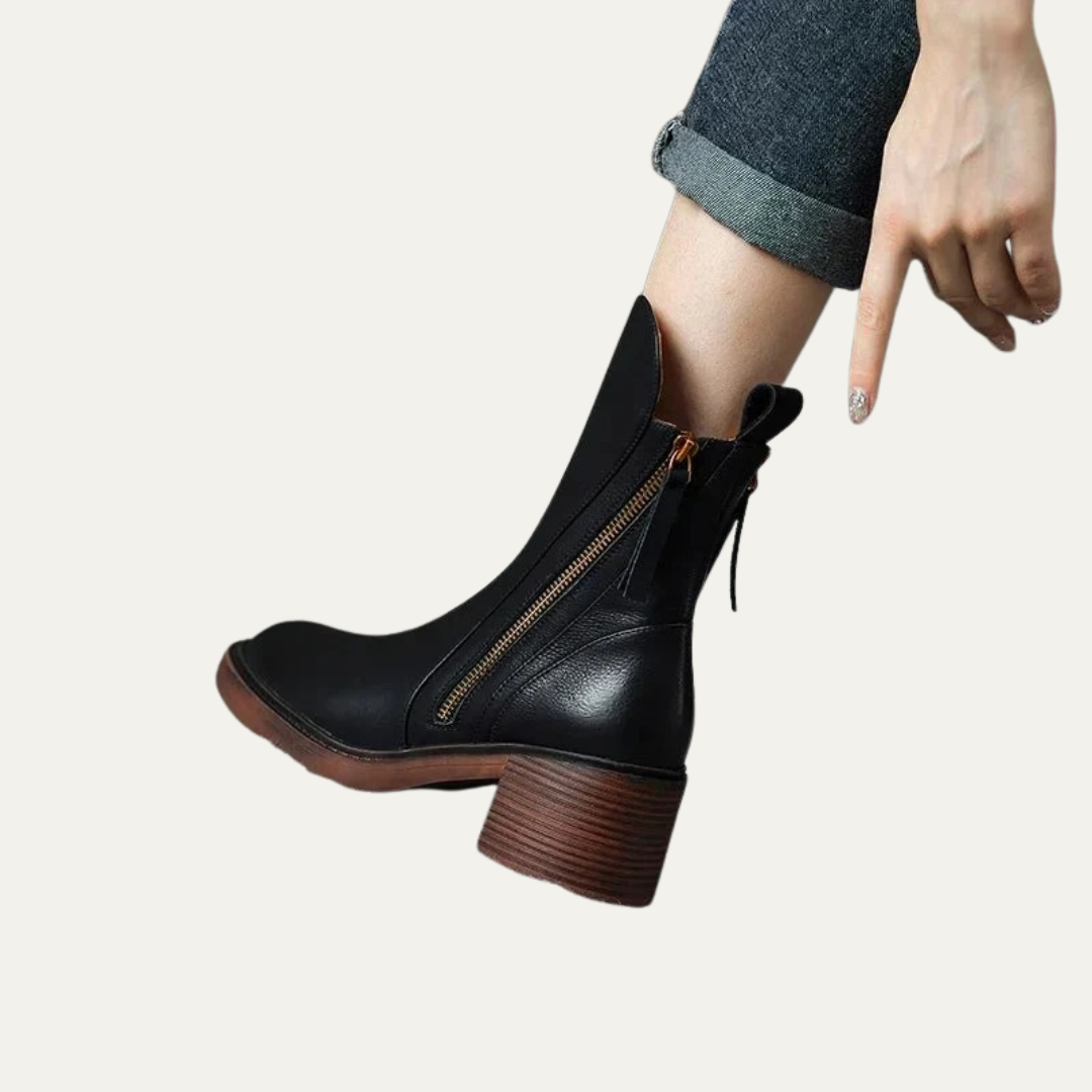 VogeLuxe | Women’s Smooth Leather Chunky Heel Boots