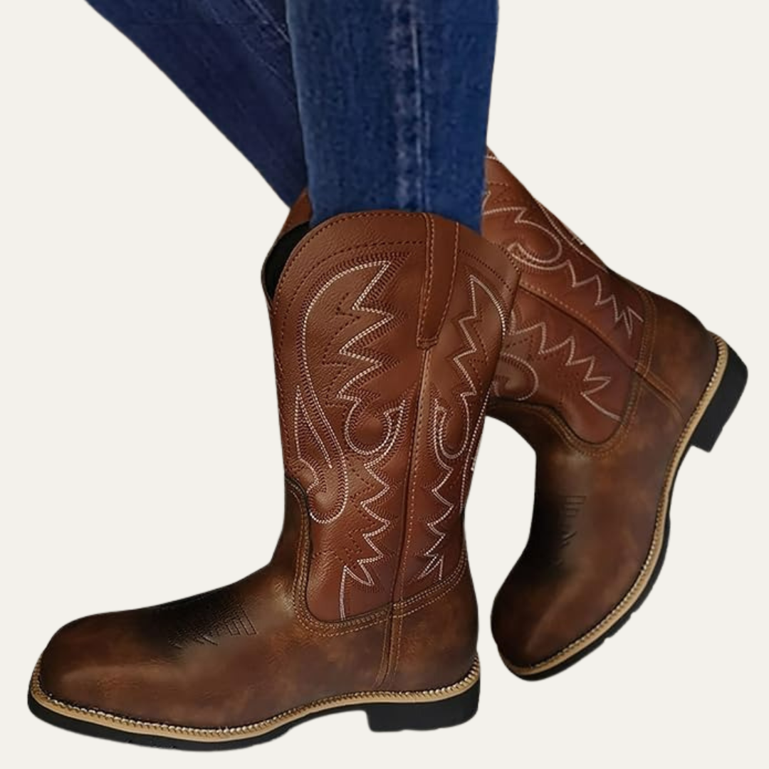 VogeLuxe | Men’s Square Toe Cowboy Boots with Stitched Shaft