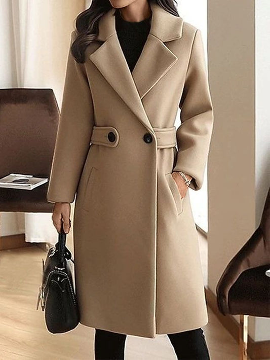 Warm Women's Waisted Mid Length Coat - VogeLuxe
