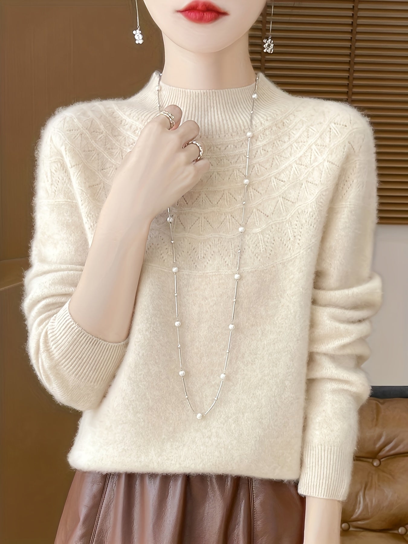 Soft Crew Neck Wool Knit Pullover Sweater for Women - BritishElegance