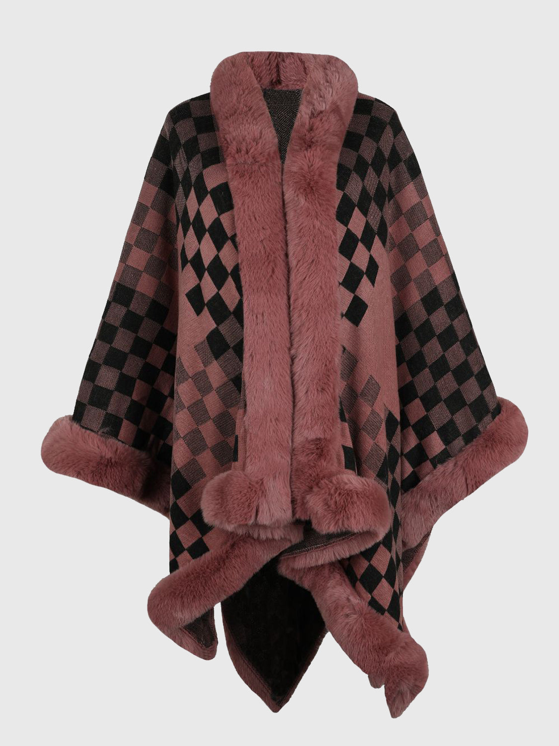 Plush Patterned Faux Fur Wrap Poncho