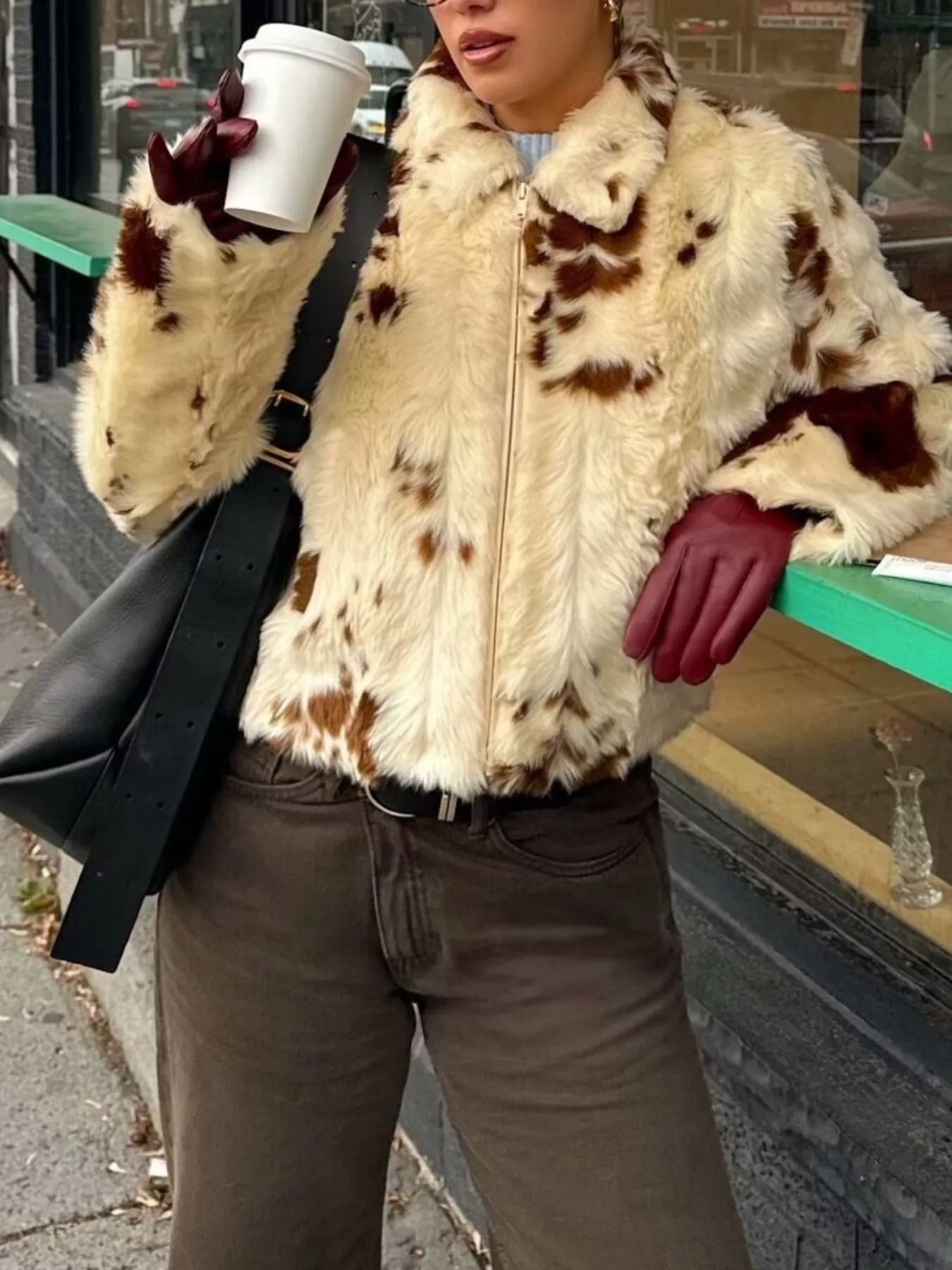 Fake Fur Zip Up Short Jacket - BritishElegance