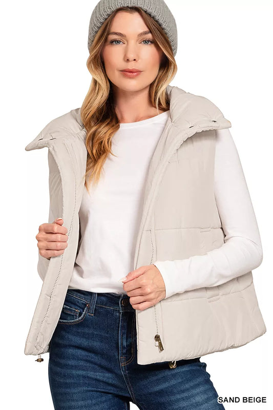 Warm Zipper Front Puffer Vest Coat - VogeLuxe
