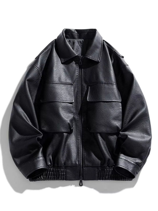 Big and Tall Synthetic Leather Pilot Jacket - VogeLuxe