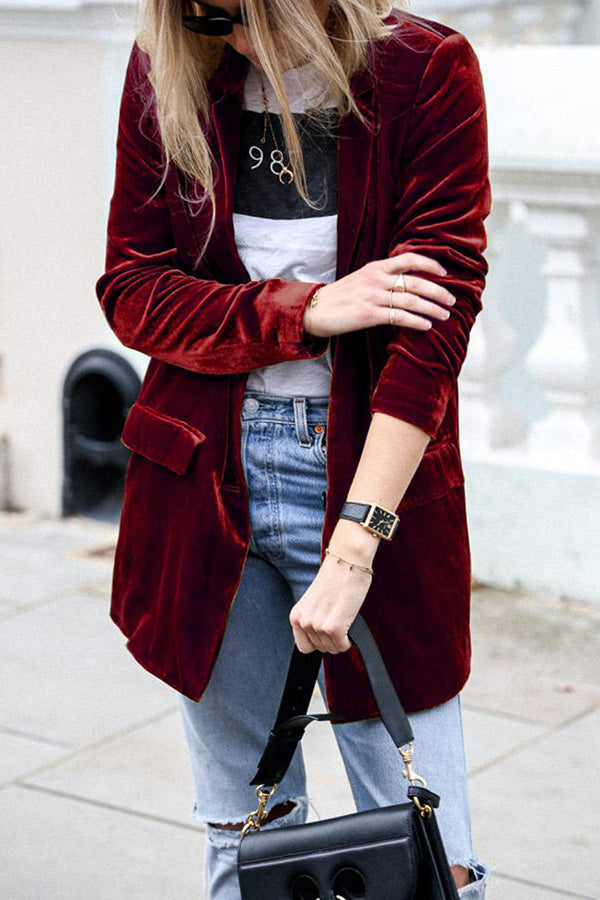 Soft Women's Velvet Jacket with Pockets