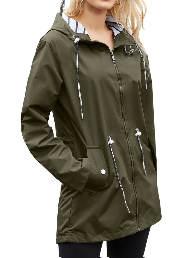 Waterproof Women's Rain Jacket with Hood and Long Sleeves