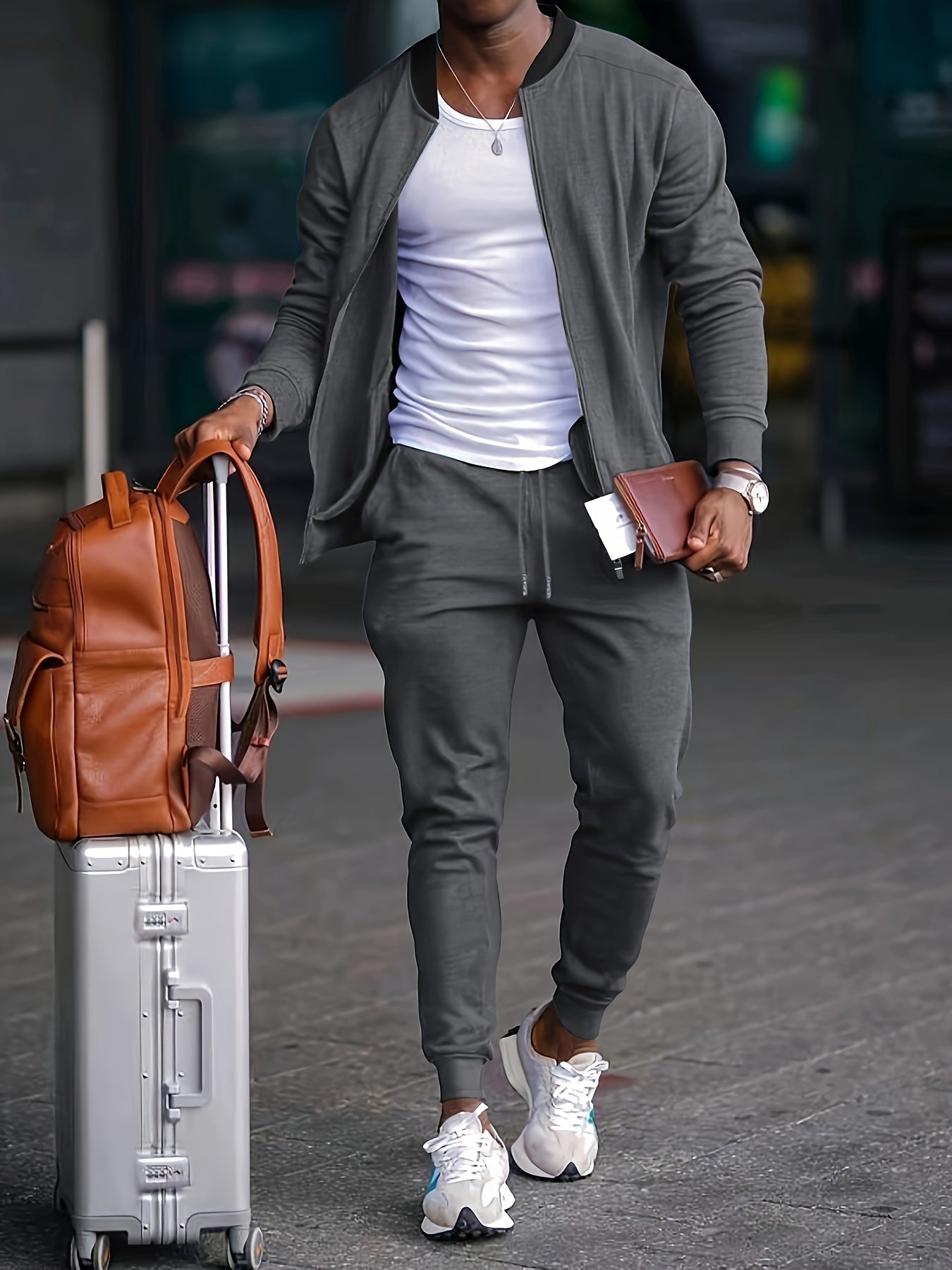 Men's Soft Velvet Zip Up Tracksuit Set