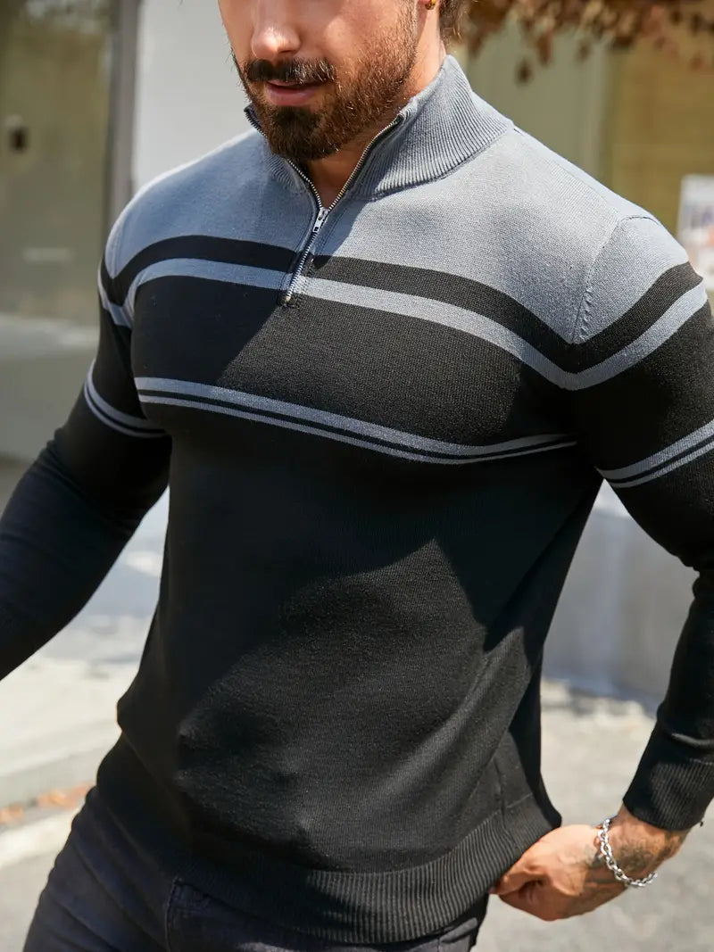Stylish Navy Blue Quarter Zip Jumper - VogeLuxe